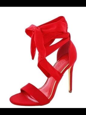 Liliana Red Ankle-Tie Stiletto Sandals - Women's High Heels